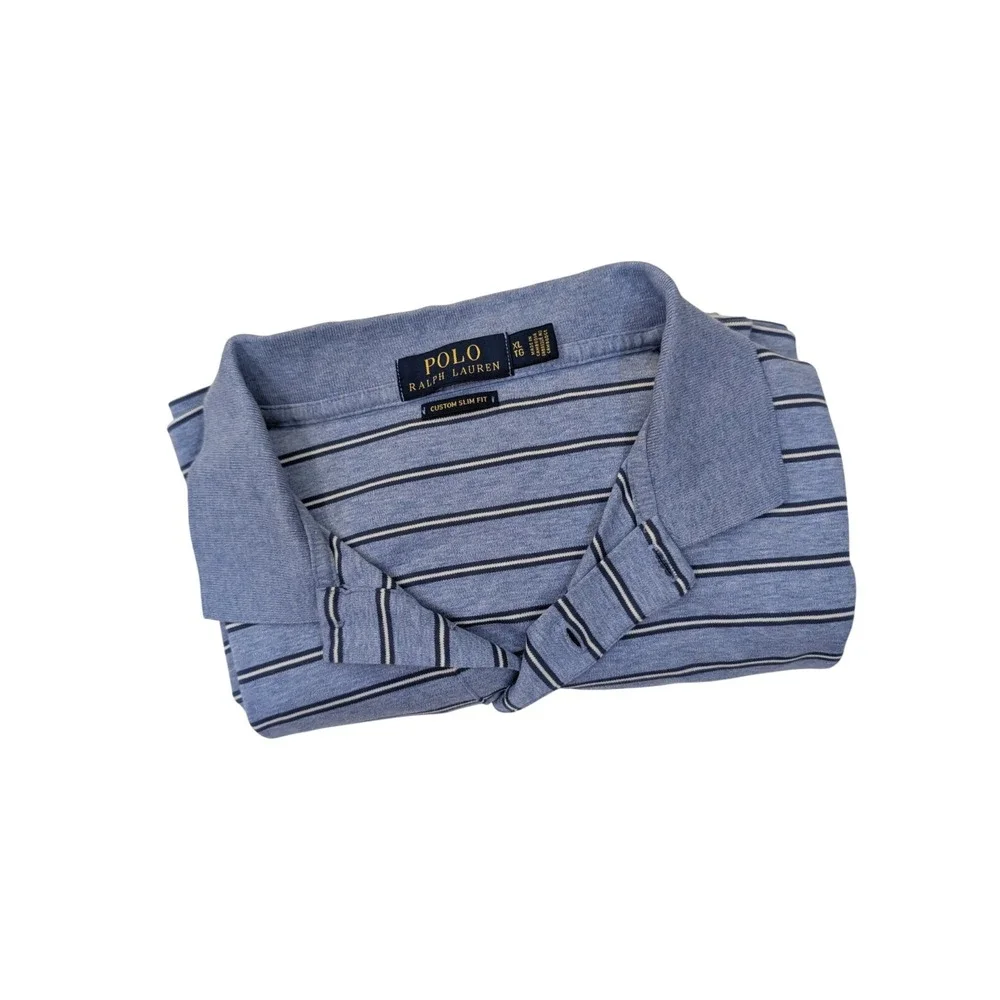 Polo Ralph Lauren‎ Custom Slim Fit Blue White Striped Polo Shirt Mens XL